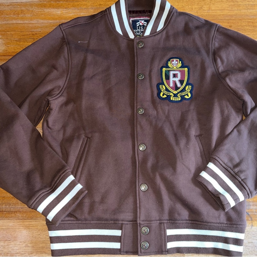 Vintage Large Brown USA Rugby Division One Kensington Royal Varsity Club‎ Jacket